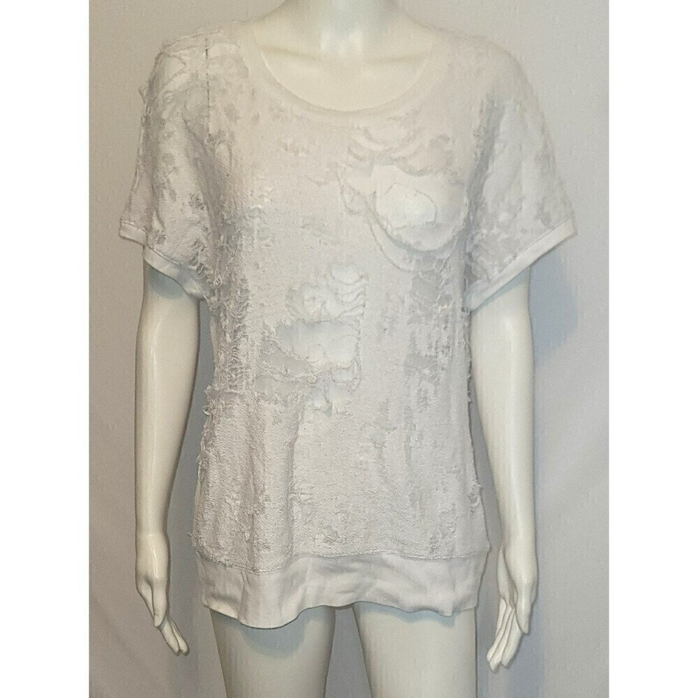 Rock & Republic Destroyed White Sheer Top - Size L